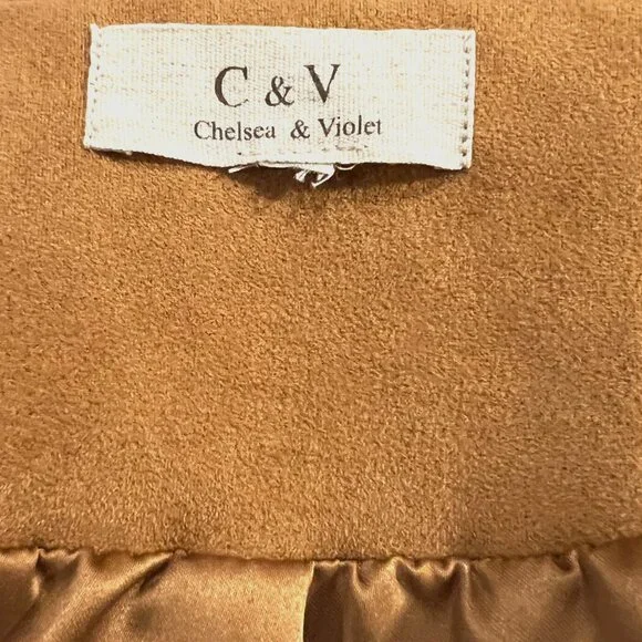 C & V Chelsea & Violet Camel Fringed Faux Suede Cuffed Sleeves-Tan/Camel-Cropped